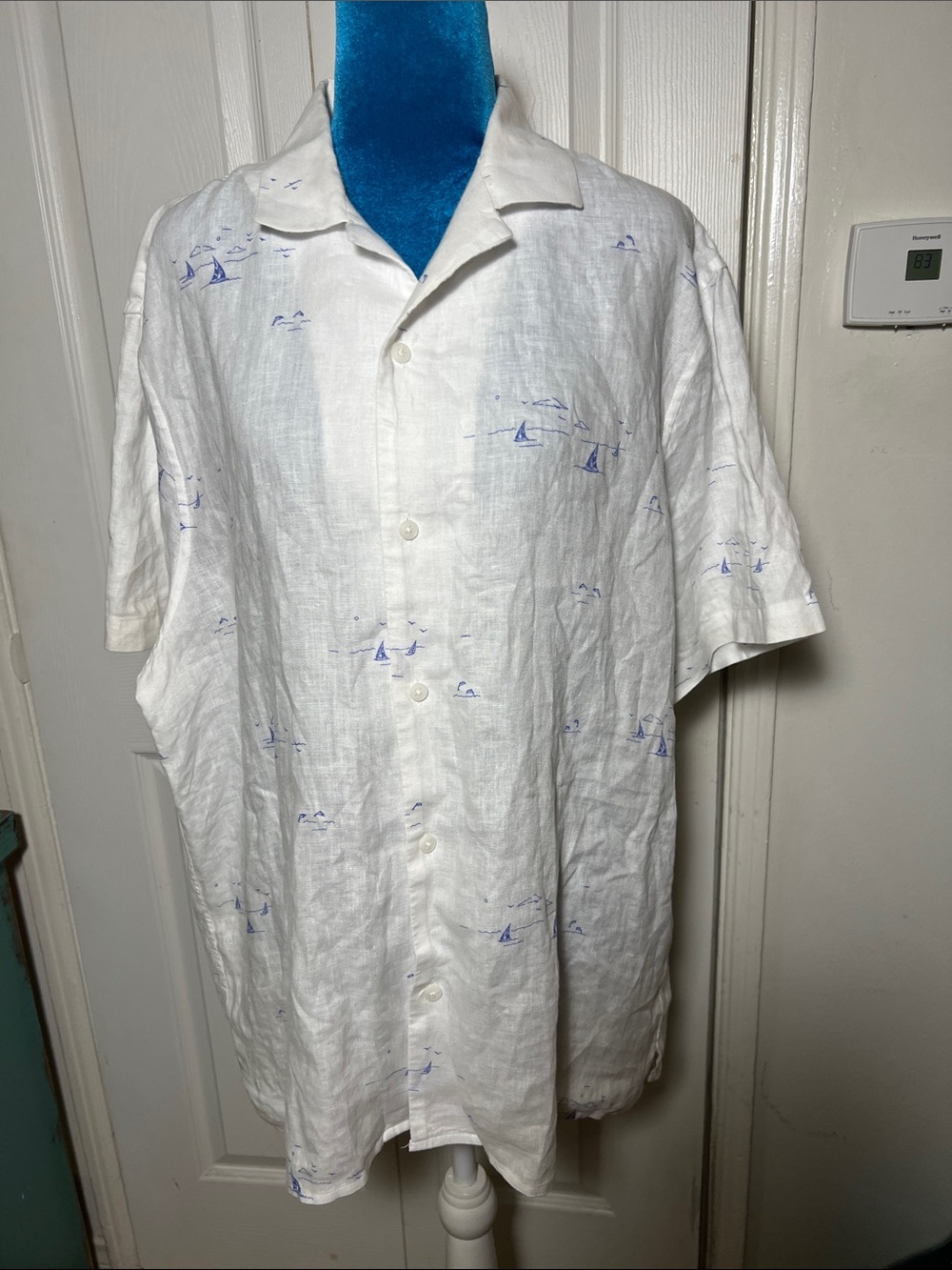 Saks Fifth Avenue Linen Button Down Shirt Sailboat Men’s XL